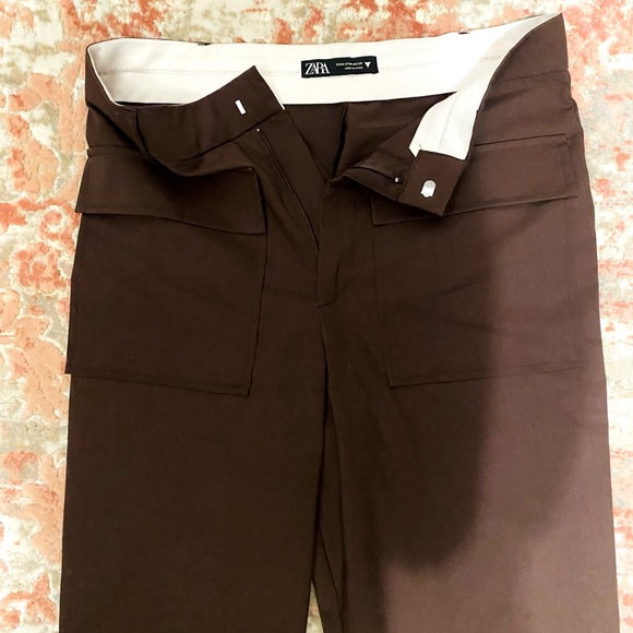 NWOT ZARA straight leg brown dress pants with front pockets - Picture 2 of 4